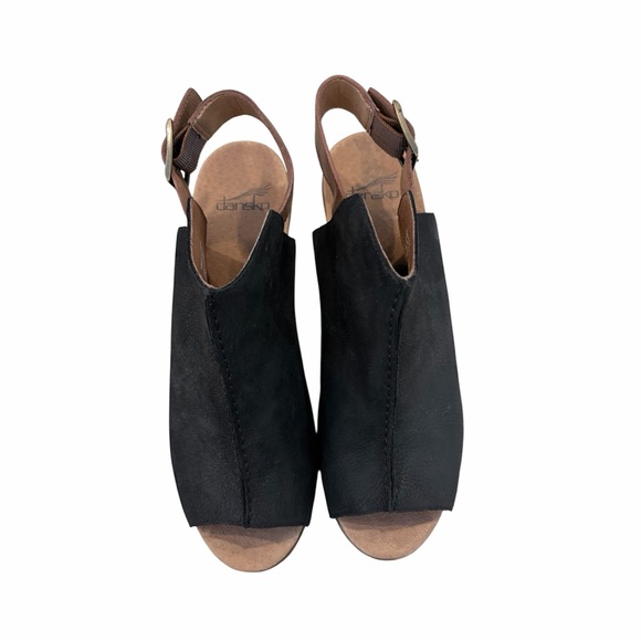 Dansko Reggie Slingback Black and Brown Leather Heeled Sandals size 41 size 11 - Picture 2 of 6